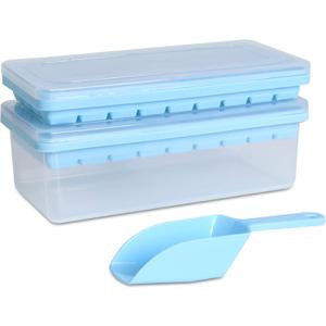 Food-grade Silicone Ice Cube Tray with Lid and Storage Bin for Freezer, Easy-Release 2 * 36 Small Nugget Ice Trays 1 ice Bucket & Scoop, Flexible Ice Cube Molds with Ice Container (Blue)