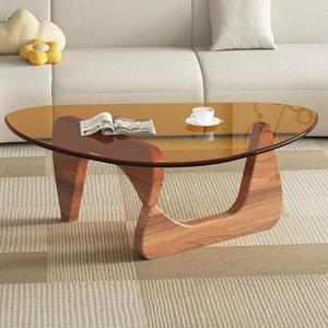 EASYSOUL Modern Glass Coffee Table, 44.88" D x 32.28" W x 15.75" H, Abstract Round Tea Tables for Living Room Home Office Industrial Cocktail Tables (Walnut-Brown Glass, 44.88")