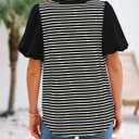 BTFBM Puff Sleeve Tops for Women Dressy Summer Vacation Outfits 2025 V Neck Casual Button Up Shirts Loose Striped Blouse (S)