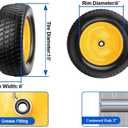2 Pack 15x6.00-6 Flat Free Lawn Mower Tire And Wheel, Solid 15x6.00-6 Tire, 15x6.00-6 Solid Tires（Yellow Rim)