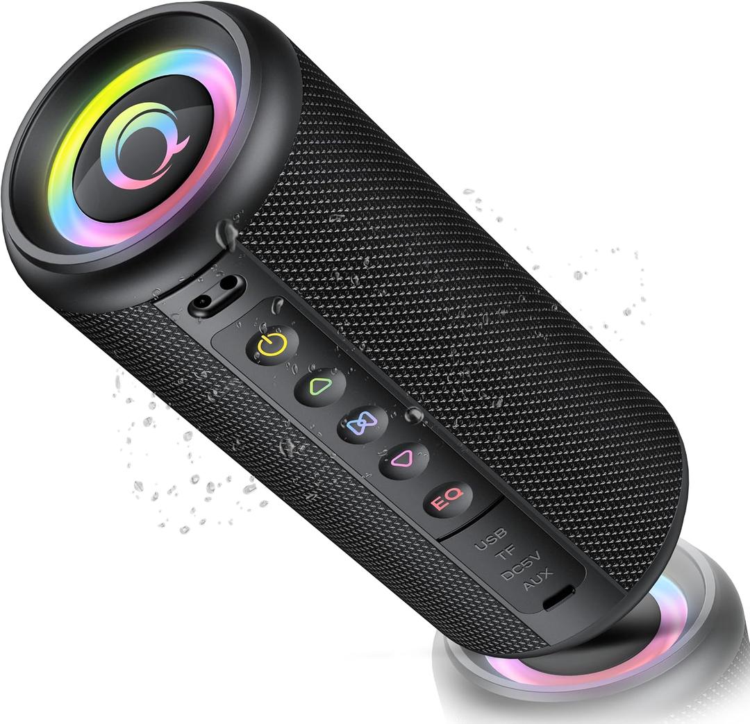Portable Bluetooth Speaker, 2026 Bluetooth 5.4 Wireless Speaker with 20W HD Loud Stereo Sound, TWS Pairing, 20H playtime, RGB Lights, IP7, Built-in Mic, for Outdoor, Home, Beach, Party, Gift, Black