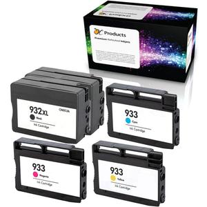 Refilled Ink Cartridge Replacement 5 Pack for HP 932XL 933 HP Officejet 6100 6600 6700 7110 7610 7612 (2 Black 1 Cyan 1 Magenta 1 Yellow)