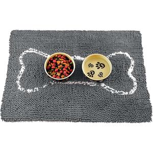 Soggy Doggy Slopmat Dog Food Mat Absorbent Microfiber Chenille Pet Feeding Mat for Food & Water Bowls, Muddy Paws Small Doormat, Non-Slip, Machine Washable Rug Gray/Light Gray Bone, 18 x 24