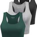 Workout Crop Tops for Women Tank Top Cropped Athletic Shirt Racerback Tanks Sleeveless Undershirt Fitted Summer Tops Gym Exercise Clothes Work Out Running Activewear 2 Pack Black/Grey/Emerald Green M