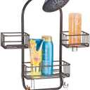 mDesign Modern Metal Wire Bathroom Tub & Shower Caddy, Hanging Storage Organizer Center - 2 Wash Cloth/Razor Hooks, 3 Baskets - for Bathroom Shower Stalls, Bathtubs - Rust Resistant - Bronze