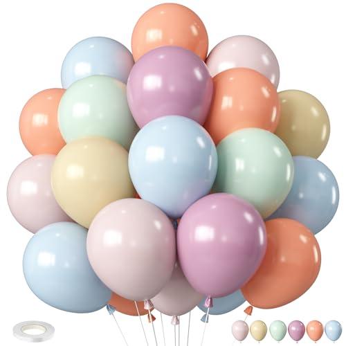 Pastel Retro Balloons, 12 Inch 6 Color Blue Purple Green Pink Beige Latex Party Balloon for Birthday Graduation Anniversary Baby Shower Wedding Decorations