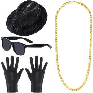 baotongle Dance Hip Hop Jazz Costume Boys Youth Kids 80s 90s Pop Stage Cosplay Party Halloween Sequin Hat Glasses Set for Dance Party
