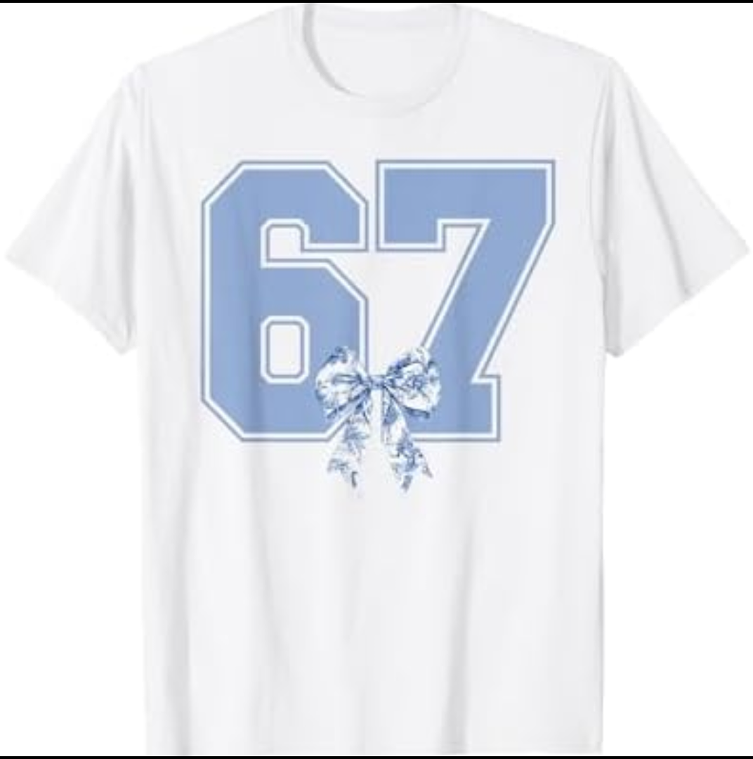 67 Meme Coquette Toile Blue Bow Funny Six Seven Girls T-Shirt Large