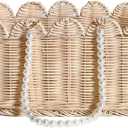 Set of 2 Scalloped Basket, Wicker Storage Baskets, Hand Woven Baskets for Shelves,Natural Baskets for Organizing (Rattan(Ellipse-16"L x 10"W x 7"H))