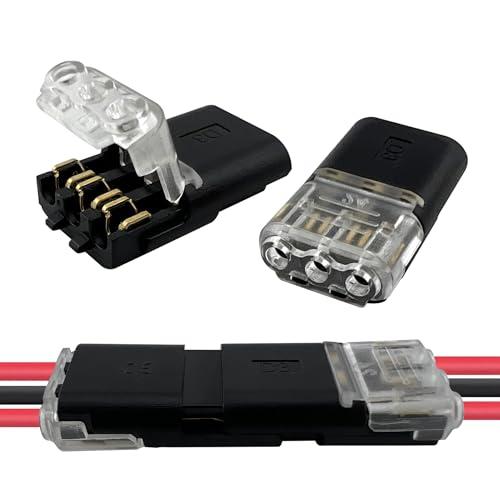MateIJS 30PCS 3-Pin Double Wire Plug-in Connector with Locking Buckle, No-Stripping Quick Splice Clips for 22-18 AWG LED Strip Light & Electrical Cable, Tool-Free Fast Secure Connection
