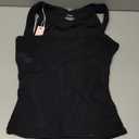 QINSEN Women's Square Neck Sleeveless Double-Layer Tank Tops Basic Tight T Shirts (Black, S)