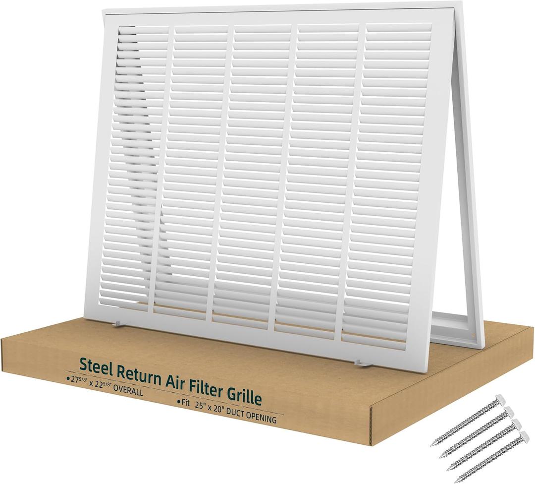 Fancat Return Air Filter Grille for 25x20 Ducts, Steel Vent Cover Grille with Removable Door for 1" Filters | Suitable for Sidewall & Ceiling | White Coating | Outer Size: 27 5/8" W x 22 5/8" H