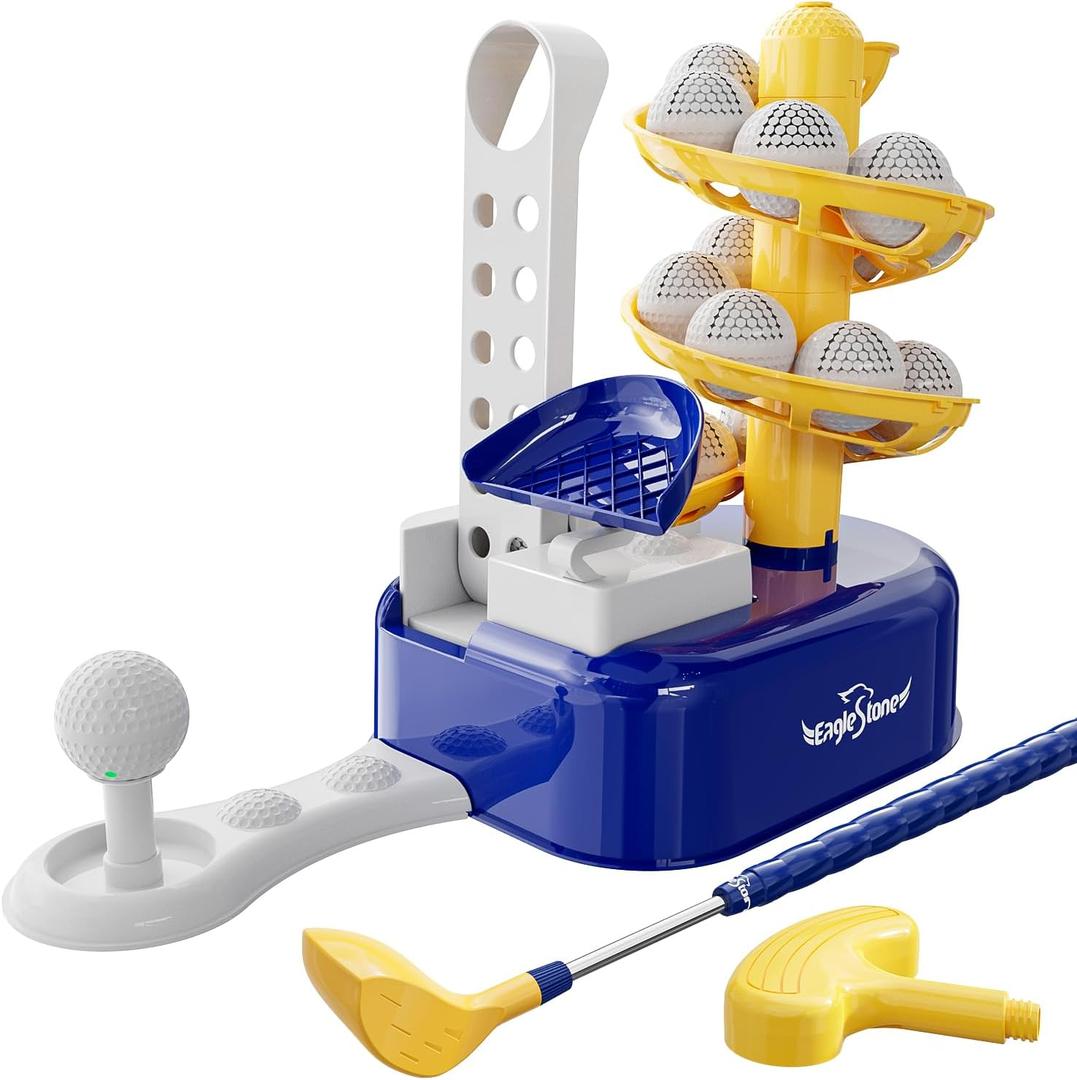 EagleStone Toddler Golf Set with Foot Pedal Launcher, Kids Golf Toy for Ages 3-8, Includes Adjustable Golf Club, 15 Balls & Golf Cart, Indoor&Outdoor Sports Gift for Boys and Girls (Blue)