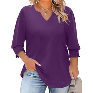 Rapbin Womens Plus Size Tops 3/4 Sleeve Blouses Shirts Casual V Neck Loose Tunic Tops , 4XL (Purple)