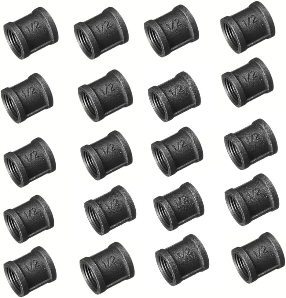 1/2" Metal Pipe Coupling - Decorative Pipe Shelf Dcor, Industrial Pipe Fittings [20 Pack]
