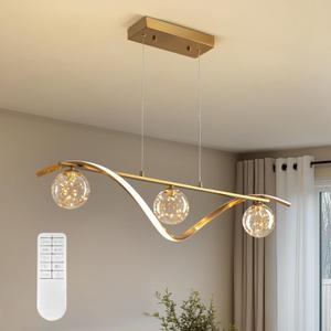 Dimmable Kitchen Island Lighting,4-Light Gold LED Linear Chandelier Island Lights Glass Globe Chandeliers Modern Pendant Light Fixtures Over Table for Dining Room Kitchen Living Room