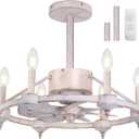 Rustic White Chandelier Ceiling Fans with Lights, 20.5" Wagon Wheel Chandelier Fan,Adjustable Height,3 speeds,Fandelier with Lights and Remote for Kitchen Living Room Dining Room