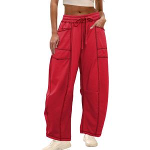 Womens Baggy Barrel Set With Top, Wide Leg Lounge Drawstring Sweatpants with Pockets XS