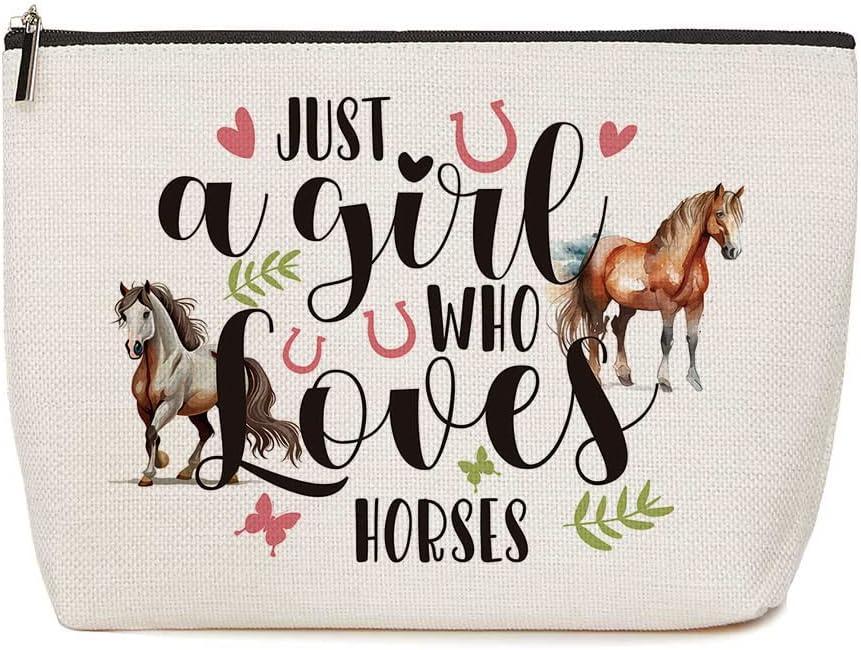 Horse Gifts for Girl Women Funny Birthday Christmas Gifts for Equestrian Cowgirls Horse Makeup Bag Inspirational Gift for Female Animal Lovers Cowgirls Mom Friends - Just A Girl Who Loves Horses (Multicolor0579)