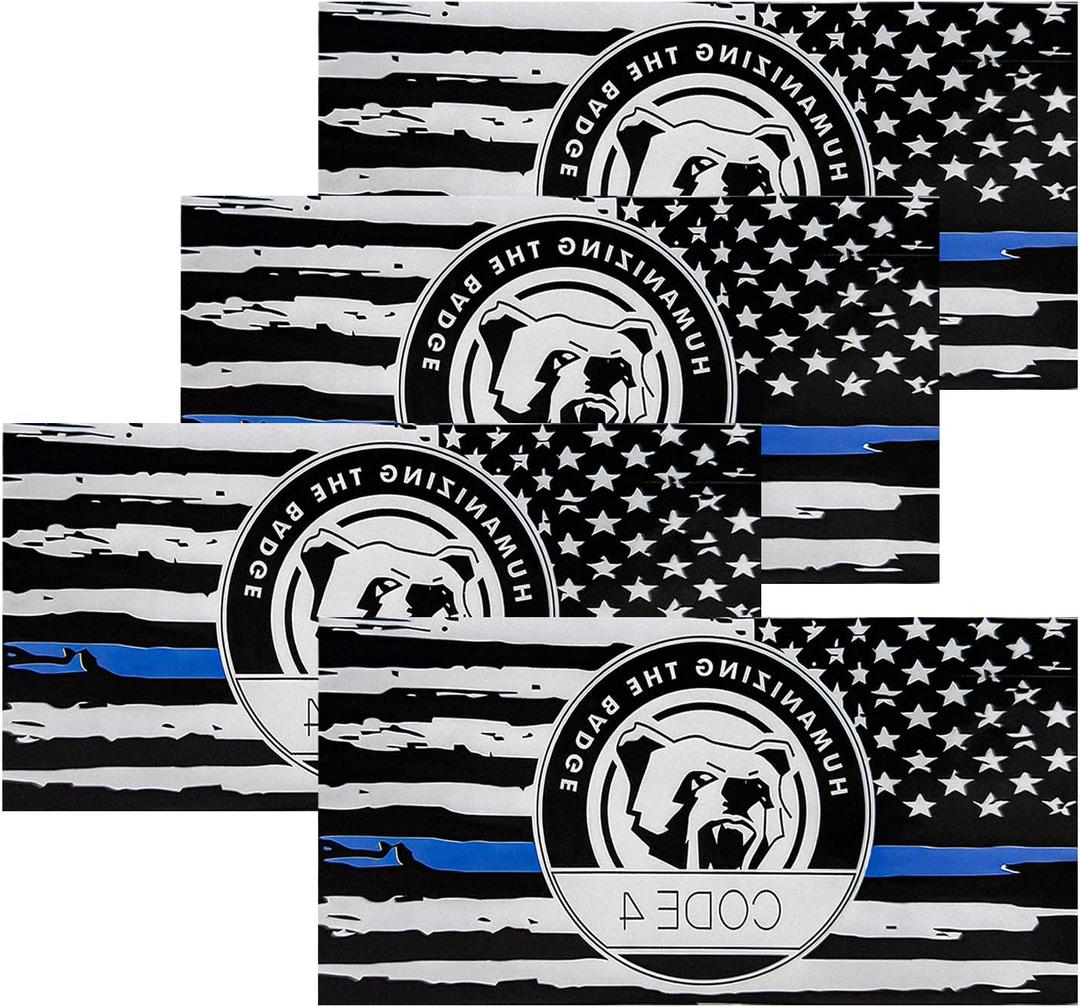 11 x 4 PCS Thin Line Sticker Code 4, American Flag Waterproof Vinyl Decal Police Support Bumper Stickers, Reflective Support Law Enforcement Decal for Car Truck Window Laptop