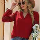 Uhiger Red Long Sleeve Shirt Women V Neck Top Dressy Casual Business Casual Outfits Plus Size Holiday Tops Vacation Outfits
