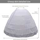 BBSET Women Crinoline Petticoat A-line 6 Hoop Skirt Slips Long Underskirt for Wedding Bridal Dress Ball Gown (White)
