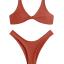 Bikini Sets for Women Plain Swimsuit V neck Rust Brown, Size S
