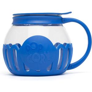 Ecolution Patented Micro-Pop Microwave Popcorn Popper with Temperature Safe Glass, 3-in-1 Lid Measures Kernels and Melts Butter, Made Without BPA, Dishwasher Safe, 1.5-Quart, Blue