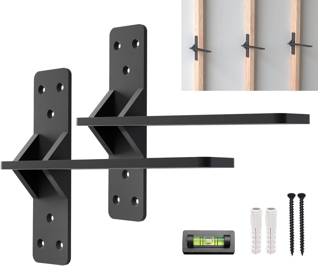 16 inch Floating Countertop Support Brackets by Balin Designs, Free hanging Floating Shelf Brackets Heavy Duty, Invisible Wall Shower Bench T Support for Vanities, Granite Countertops, (2 pack) (Black)