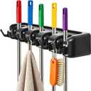 Broom Holder Wall Mount, Heavy Duty Mop Holder Wall Mount with Hooks & Slots, Garage Storage Wall Hanger for Shovel, Rake, Kitchen, Laundry & Shed