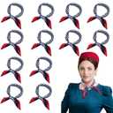 12 Pieces Sailor Scarf Red White and Blue Flight Attendant Imitated Silk Neck Scarf for Women Ladies Stewardess