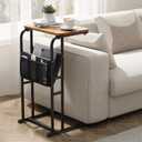 Olldide C-Shaped End Table with Storage Bag, Side Table for Living Room Bedroom, Slide Under Couch Sofa TV Trays Desk, Small Narrow Space Applicable, Rustic Brown