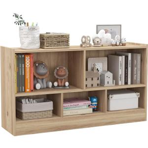 MEDIMALL 5 Cube Kids Toy Storage Organizer, 2-Tier Wooden Storage Cabinet Rack for Books Toys, Open Bookshelf Display Cabinet for Kids Room Playroom School Classroom (Natural)