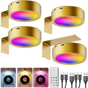 RGB USB Rechargeable Picture Lights, Gold 2600mAh Battery Operated Art Lights for Paintings Wireless Light Over Picture Frame Cordless LED Gallery Wall Light Remote Spotlight for Poster Photo Artwork (4 pack)