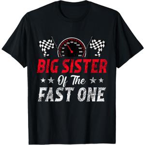 Big Sister Of The Fast One 1st Birthday Racing Car Family T-Shirt Black 2T