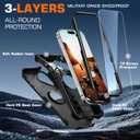 for iPhone 16 Case, 2X Screen Protector, Anti-Drop, 3Layer Military Grade Shockproof, Heavy Duty Protective Phone Cover, 6.1-Inch, Black
