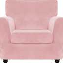 ZNSAYOTX Luxury Velvet Chair Slipcovers with Arm 2 Piece Stretch Chair Covers for Living Room Thick Soft Armchair Slipcover Anti Slip Pet Friendly Furniture Protector (Rose),30"-47"(1 Cushion)