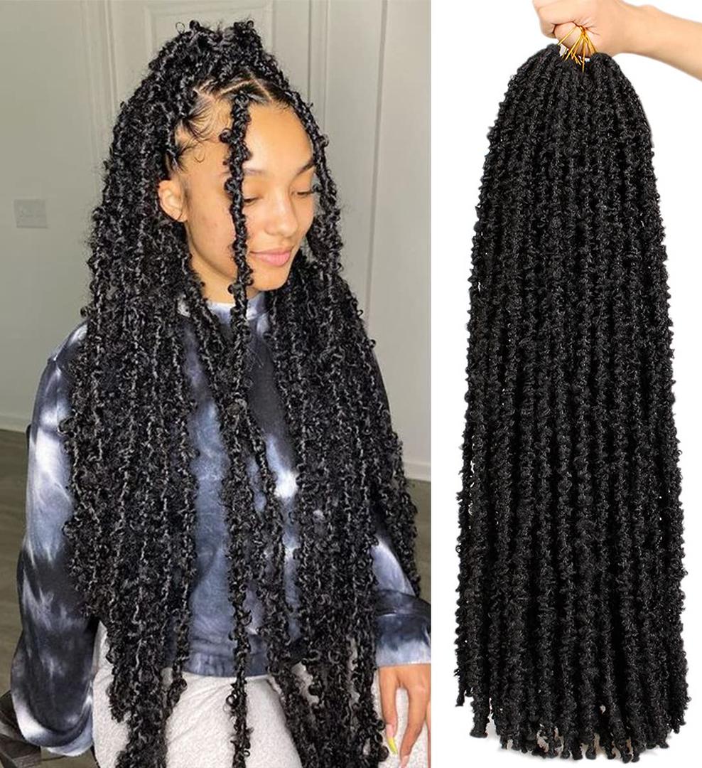 ZRQ 6 Packs Butterfly Locs Crochet Braids Hair Extensions 30 Inch Long Distressed Faux Locs Black Goddess Locs Crochet Hair Pre-looped Synthetic Soft Locs For Women 1B#