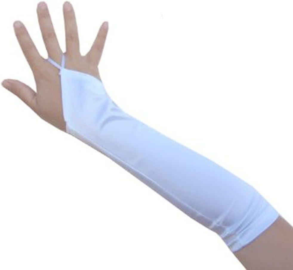 SACASUSA 13inch Fingerless Elbow Length Wedding Bridal Satin Gloves Kids Girls Children 15 colors (White)