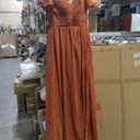 Women's V Neck Bridesmaid Dresses Burnt Orange A Line Evening Party Dress Ruffle Long Chiffon Wedding Guest Dress for Women KY057-8, Orange, Size  6