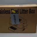 Stainless Steel Litter Box with Lid Large Enclosed High Sided Covered Metal Steel Cat Litter Box with Steps Scoop, Easy Cleaning, Odor Control, Front Entry Top Exit (Dark Grey)