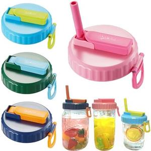 DIPESI 4 Pack Wide Mouth Mason Jar Lids with Straw, Leak-Proof Covers for Drinking or Storage, Fits Ball & Kerr Mason Jars