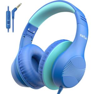 EarFun K3 Kids Headphones, Over Ear Headphones with Microphones, 85/94dB Safe Volume Limit, HD Stereo Sound, 3.5mm Jack, Foldable Wired Headphones for School/Travel/Boys/Girls/Tablet/iPad, Blue