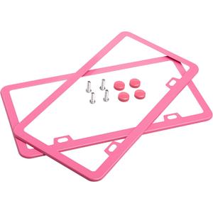 2 Pack Premium Matte License Plate Frame, Solid Rust-Proof Aluminum Holder with 2 Holes, Universal Car Frame for Women and Man, Including Screws Auto Tag Holder (Matte Pink)