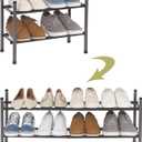 2 Tier Shoe Rack, Expandable Shoe Storage Organizer Rack For Closet, Stackable Shoe Rack for Entryway, Adjustable Small Shoe Rack for Cabinet, Front Door Entrance, Small Space, Garage (Black)