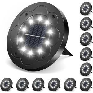 Brightown Solar Lights Outdoor Waterproof, 12 Packs LED In-Ground Solar Yard Lights for Yard, Patio, Garden, Lawn, Deck, Outside, Pathway, Driveway, Walkway, Sidewalk, Cold White