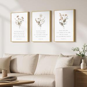 Framed Christian Scripture Wall Art Set of 3, Wildflower Floral Bible Verse Prints Inspirational Religious Quotes, Botanical Scripture Artwork Decor for Living Room Bedroom Prayer Room Teen Room, 12x16 Inch