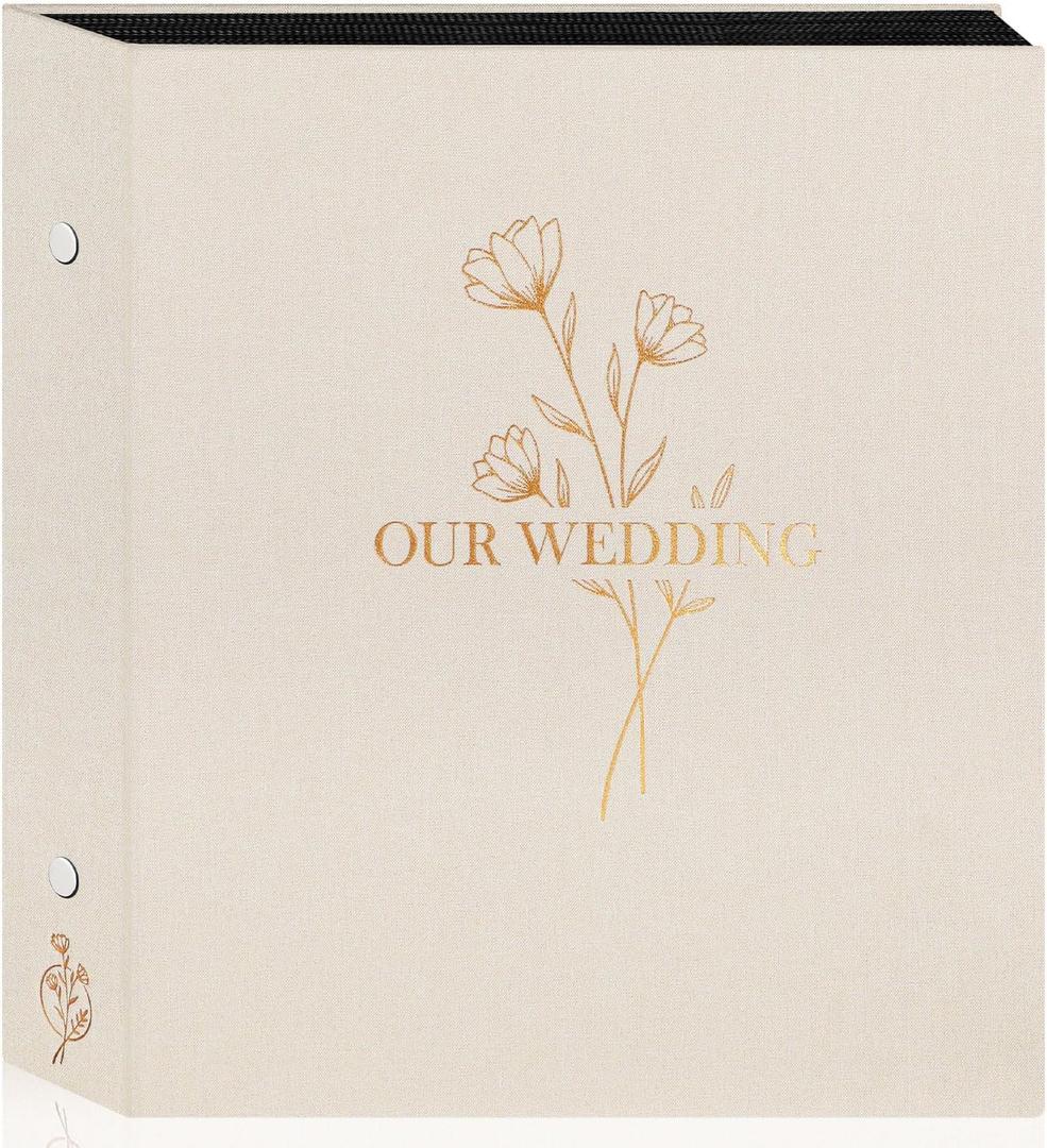 Lanpn Wedding Photo Album 4x6 600 Pocket Photos Slip in, Linen Cover Large Capacity Newlywed Marriage Album Hold 600 Horizontal Vertical Photos (Flower, Beige)