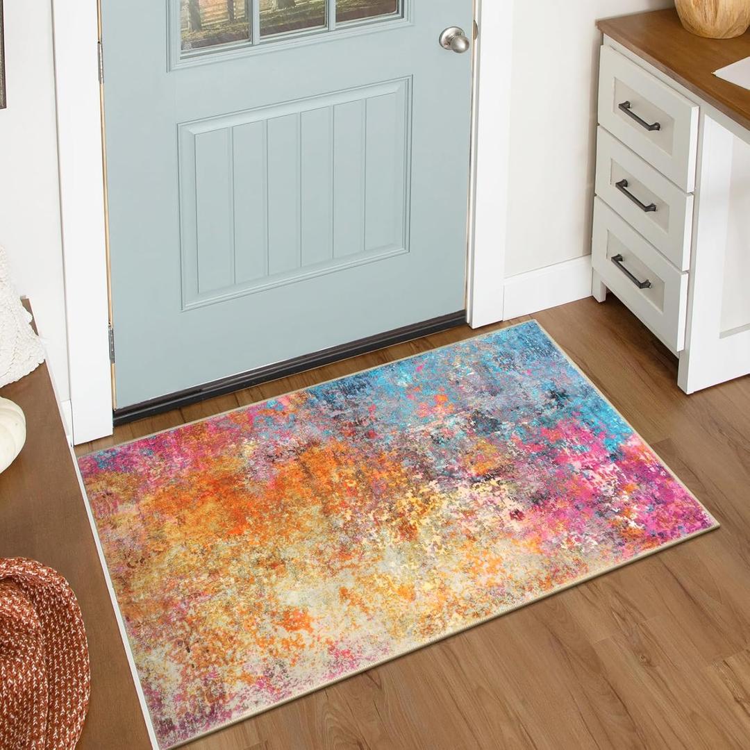 Lahome Modern Abstract Area Rug - 2x3 Small Kitchen Rug Washable Rugs for Entryway Colorful Bathroom Rug Non Slip, Rainbow Contemporary Front Indoor Doormat Floor Throw Carpet for Bedroom (Galaxy)