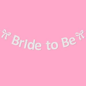 Pre-Strung Bride to Be Banner Glitter Bachelorette Party Banner Bridal Shower Garland for Bachelorette Party Bridal Shower Wedding Party Decorations (White)